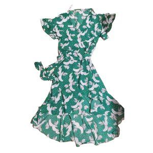 Max Studio green wrap ruffle dress high low crepe Large